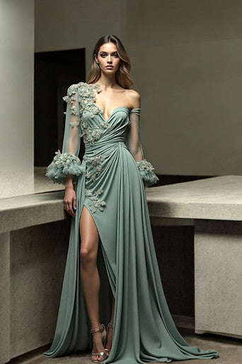 Asymmetric Shoulder Petal Gown