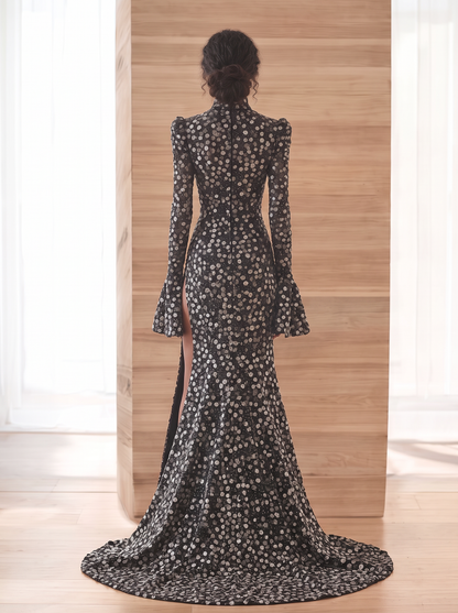 Vestido de noche de lentejuelas de puntos