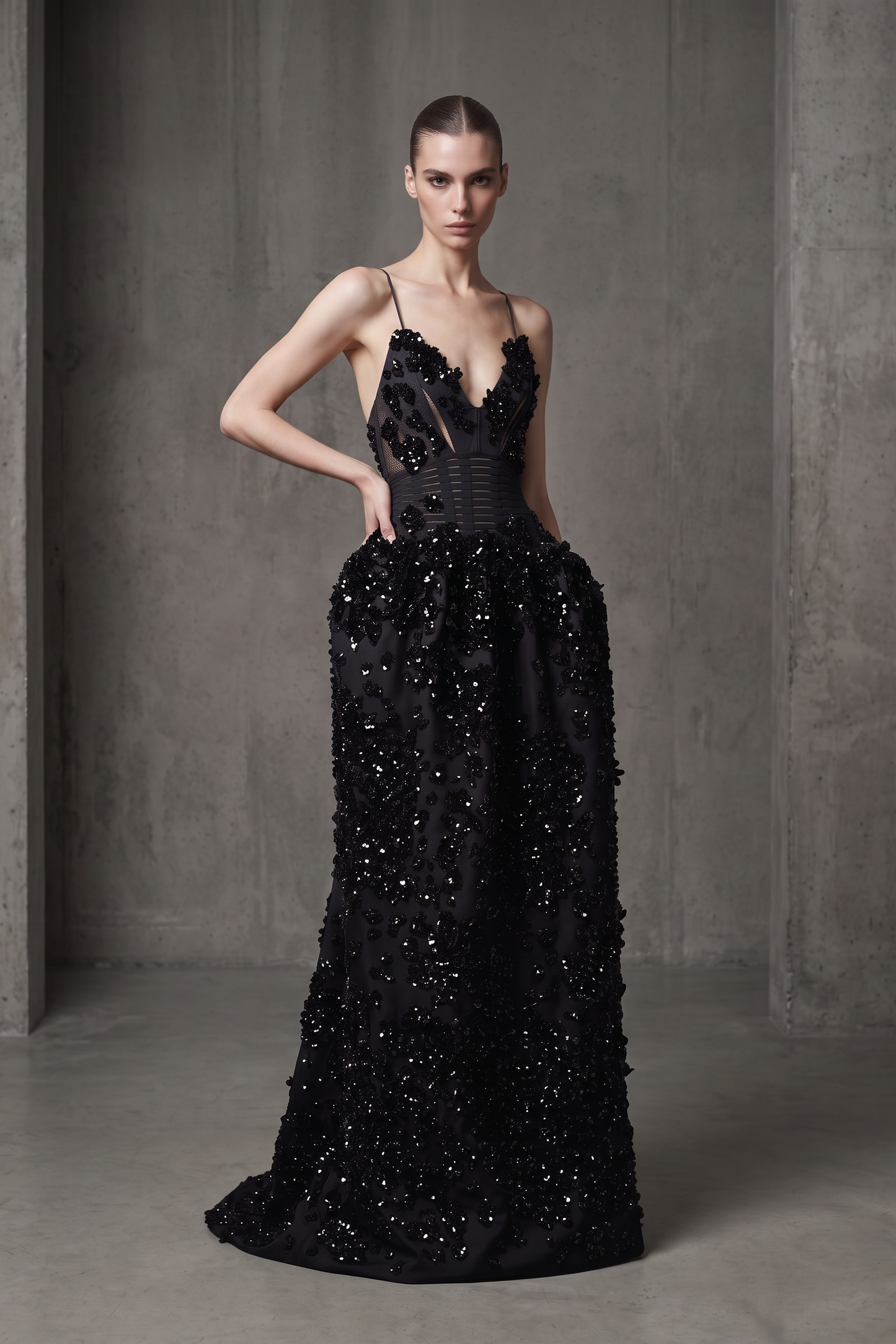 Sleeveless Thin-Strap Gown
