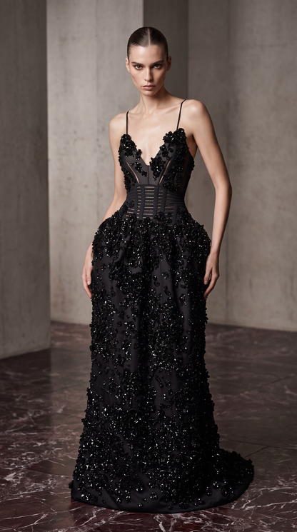 Sleeveless Thin-Strap Gown
