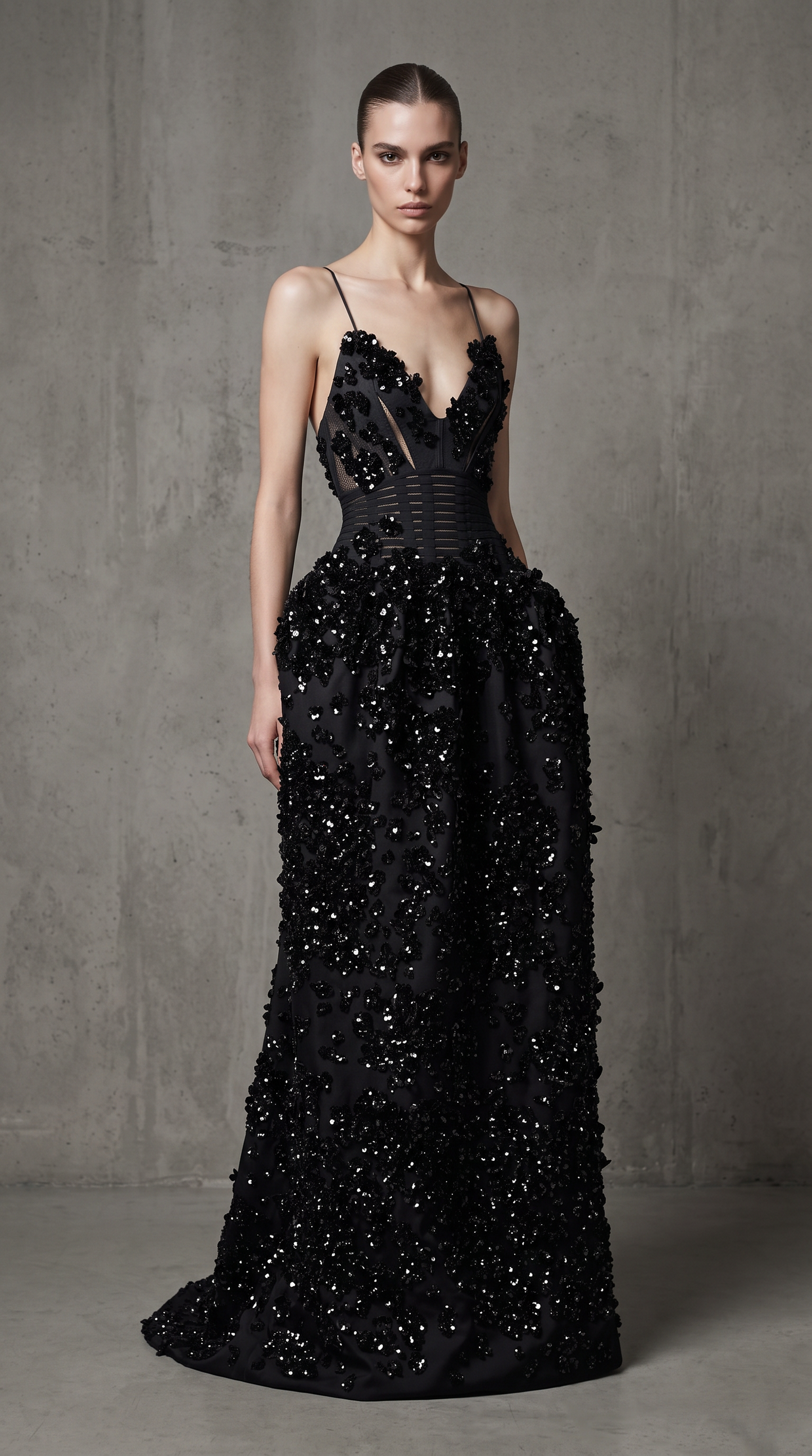 Sleeveless Thin-Strap Gown