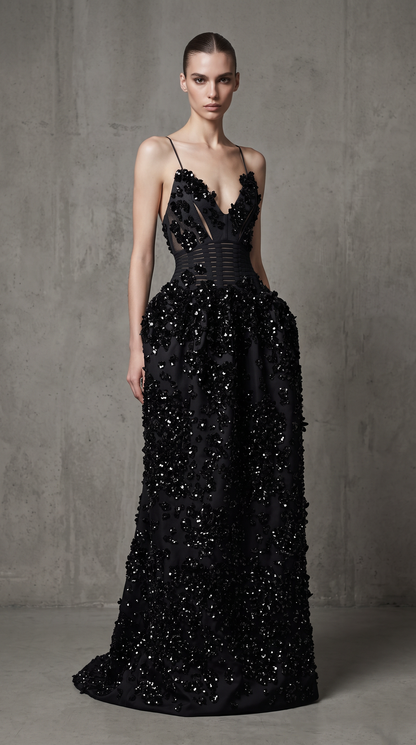 Sleeveless Thin-Strap Gown