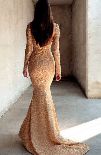Flared Long-Sleeve Gown