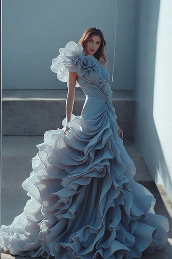 Drop Waist Ruffled Gown