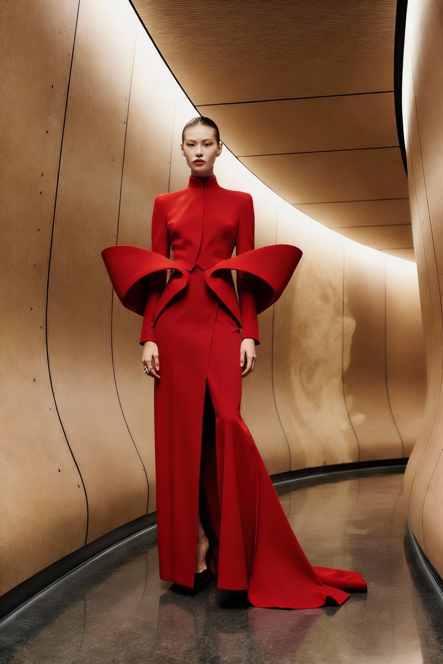 High-Neck Long Sleeve Gown