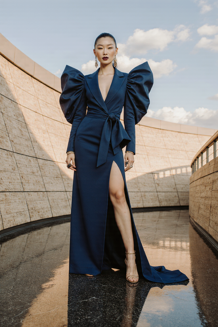Long Sleeve V-Neck Gown