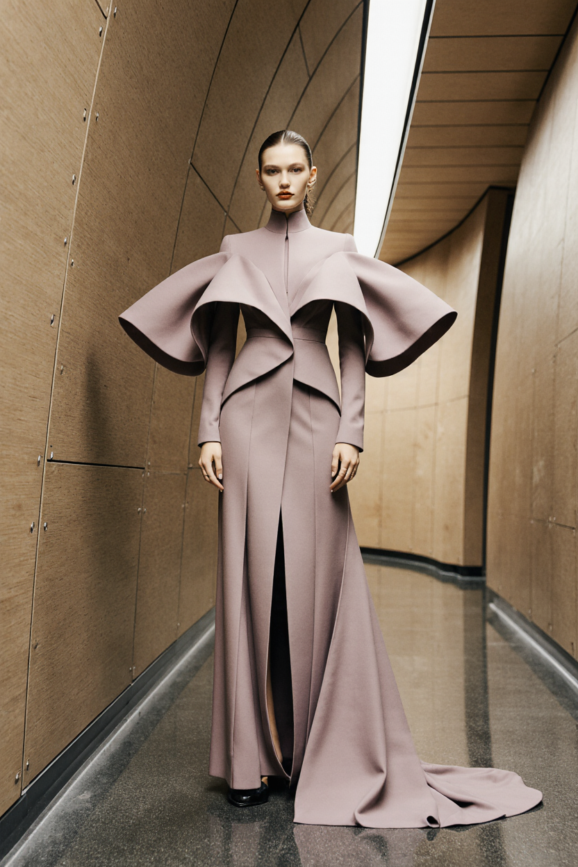 High-Neck Long Sleeve Gown