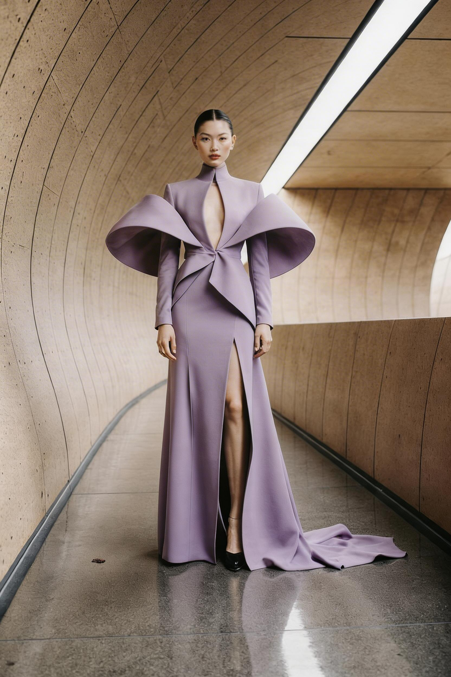 Collar Neck Long Sleeve Gown