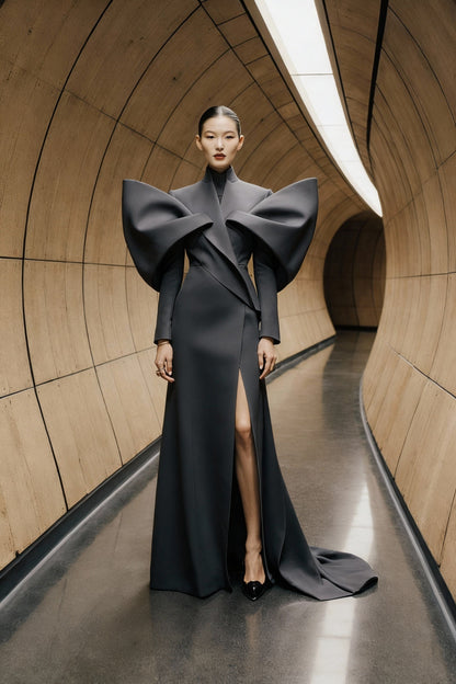High-Neck Long Sleeve Gown