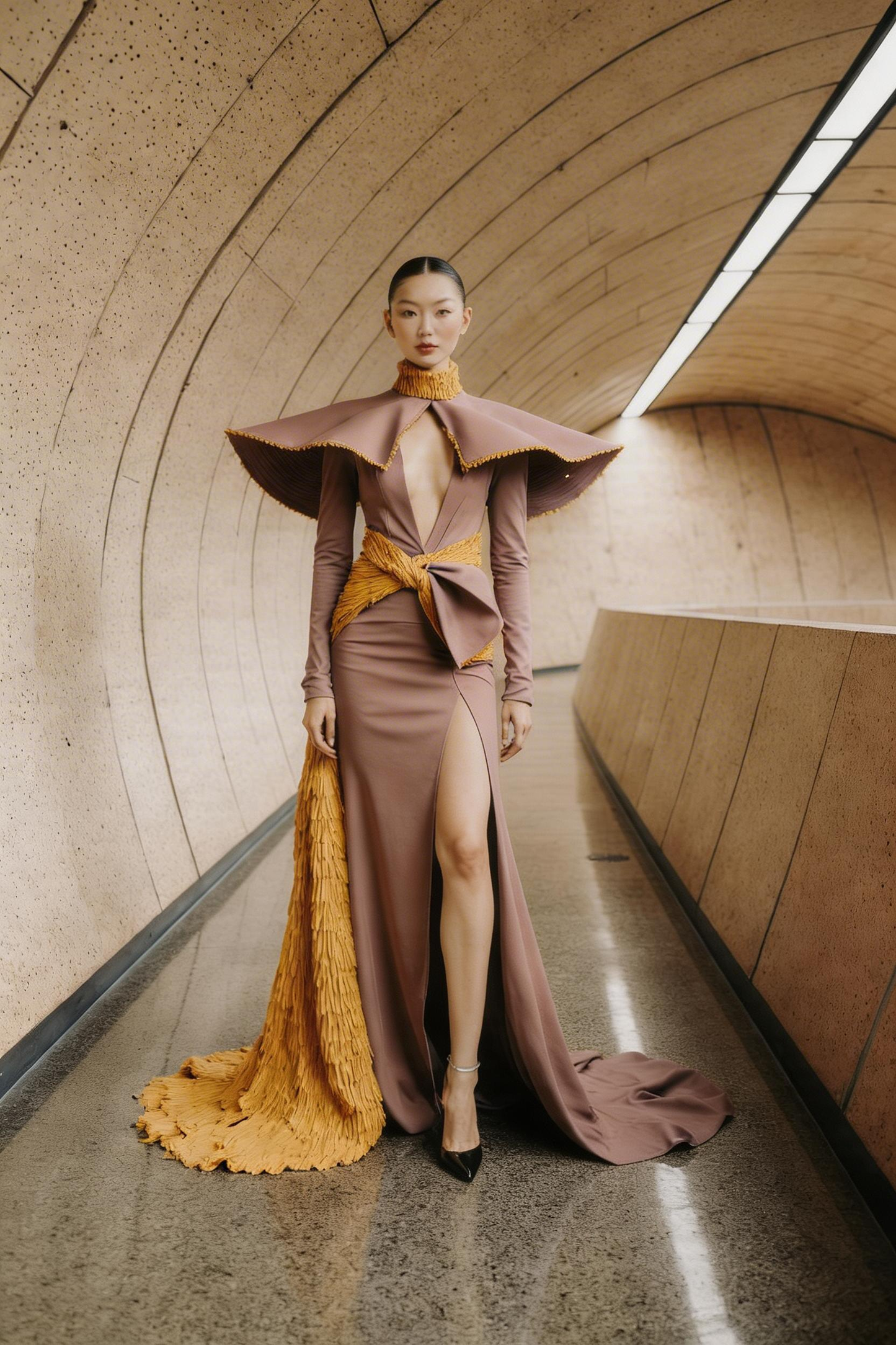 Long Sleeve Deep-V Gown