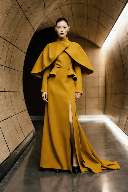 High-Neck Long Sleeve Gown