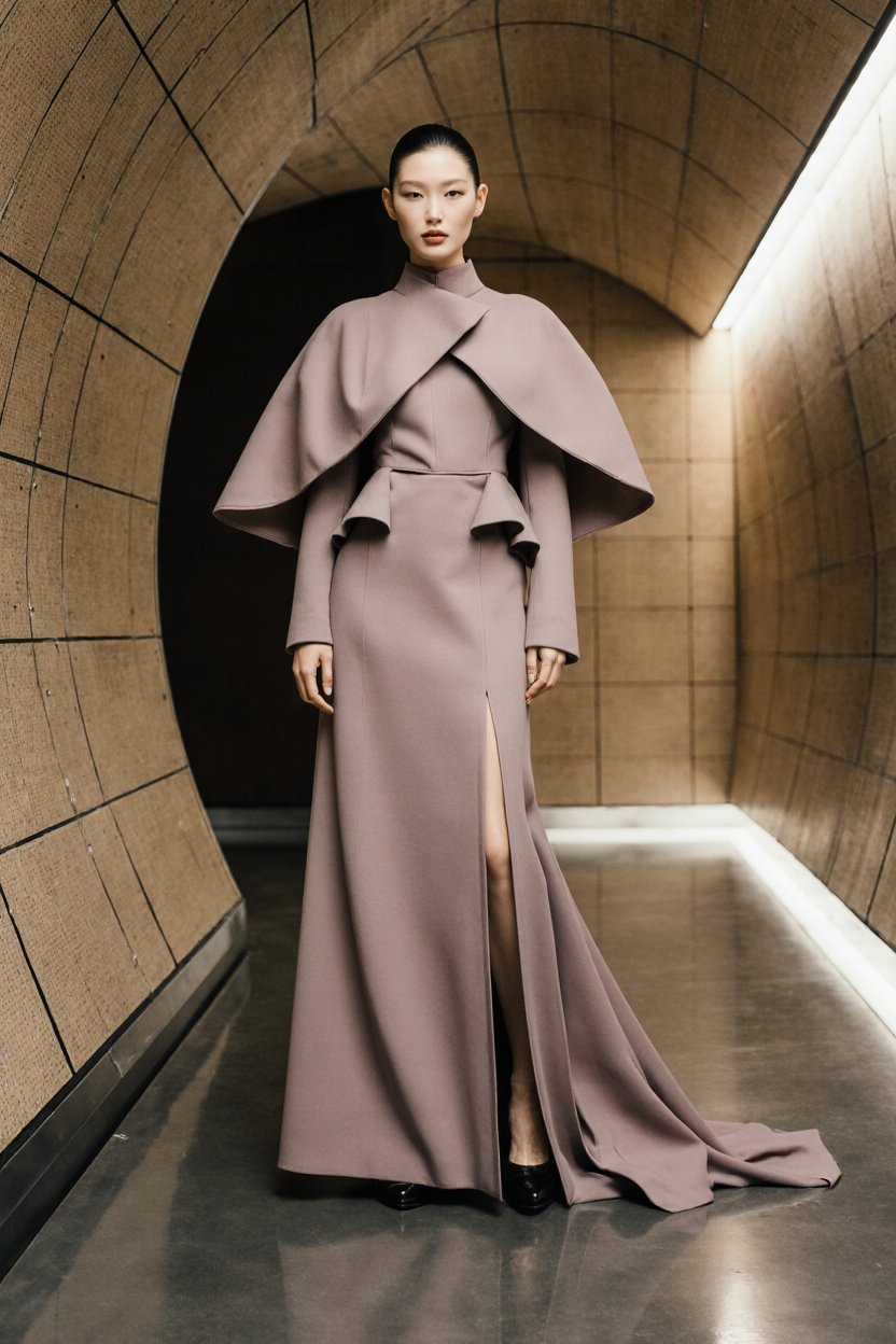 High-Neck Long Sleeve Gown