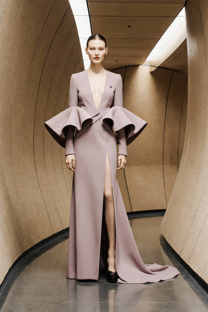 V-Neck Long Sleeve Gown