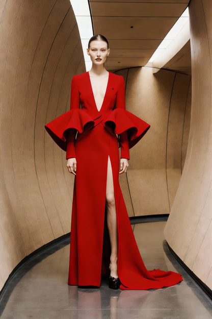 V-Neck Long Sleeve Gown