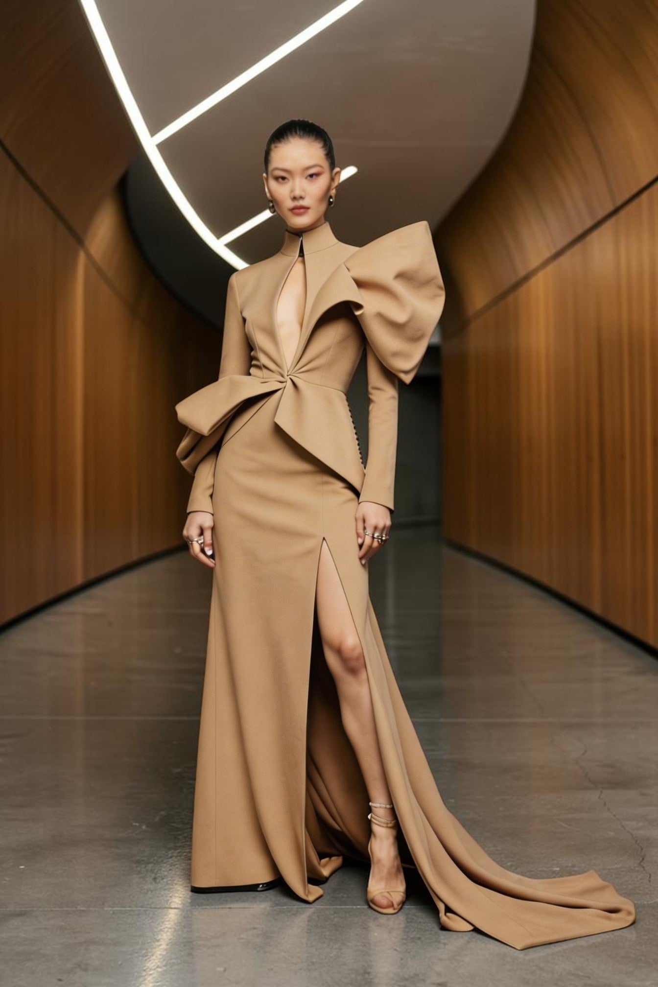 Collar-Neck Long Sleeve Gown