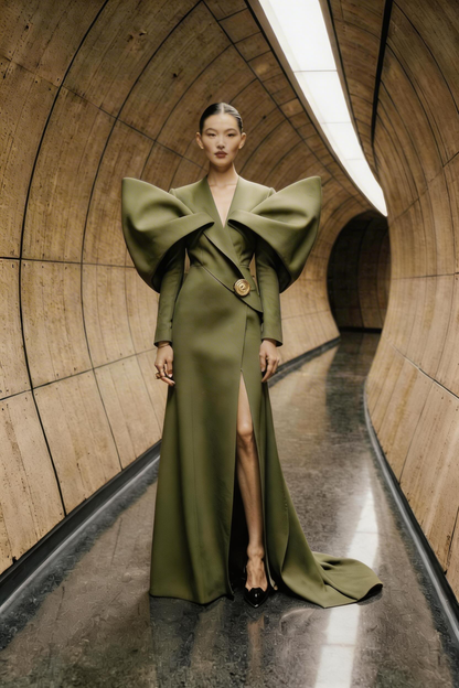 V-Neck Long Sleeve Gown