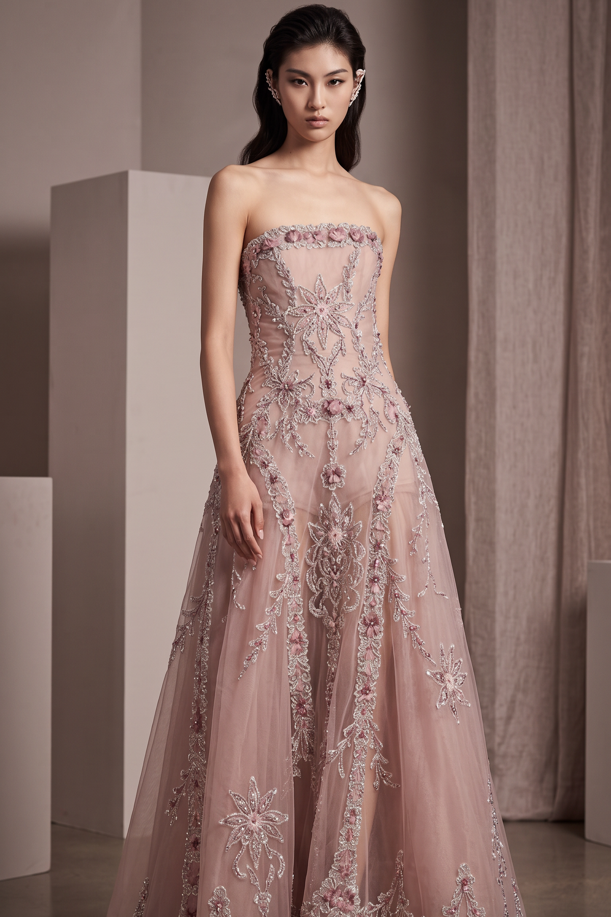Strapless Embroidered Dress
