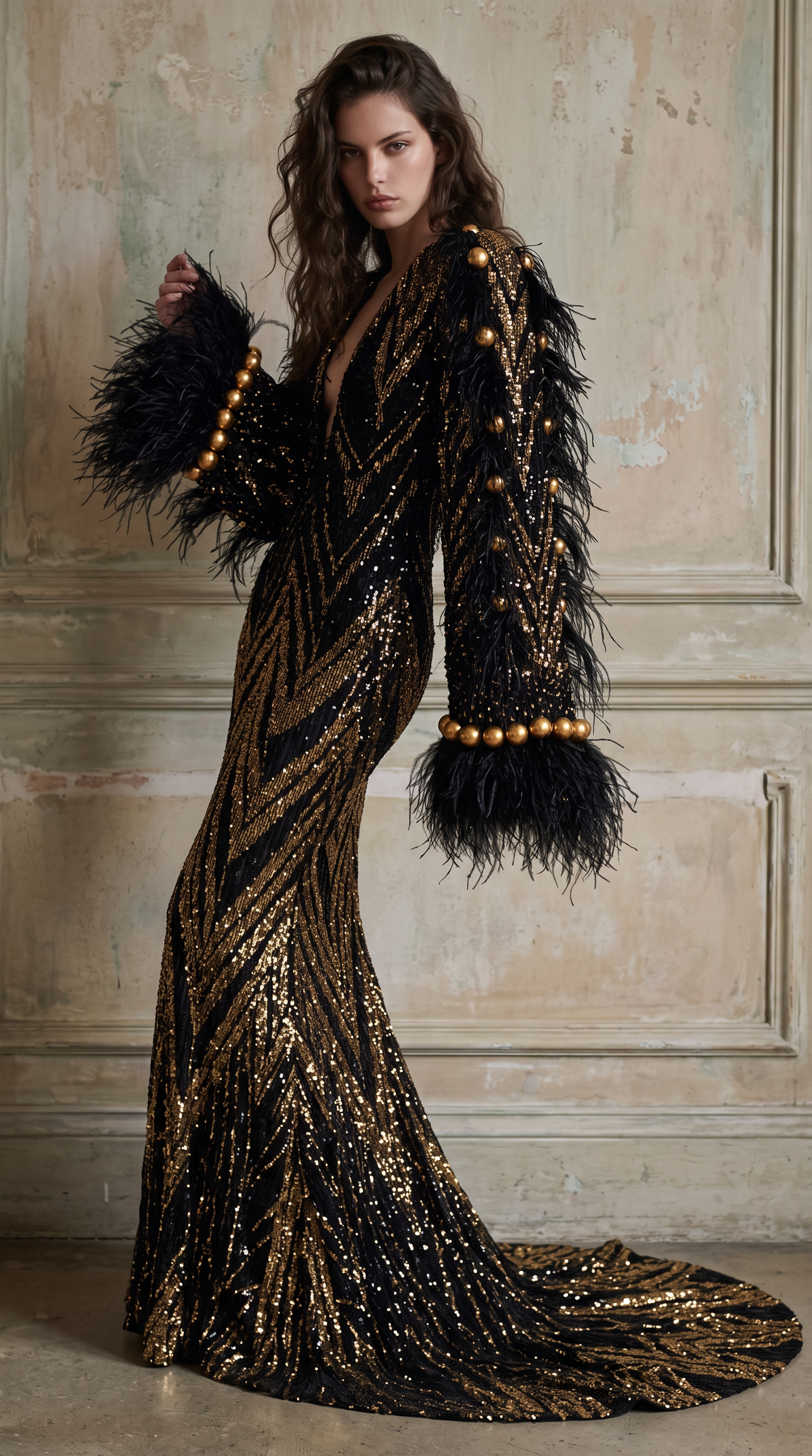 Long Sleeve V-Neck Gown