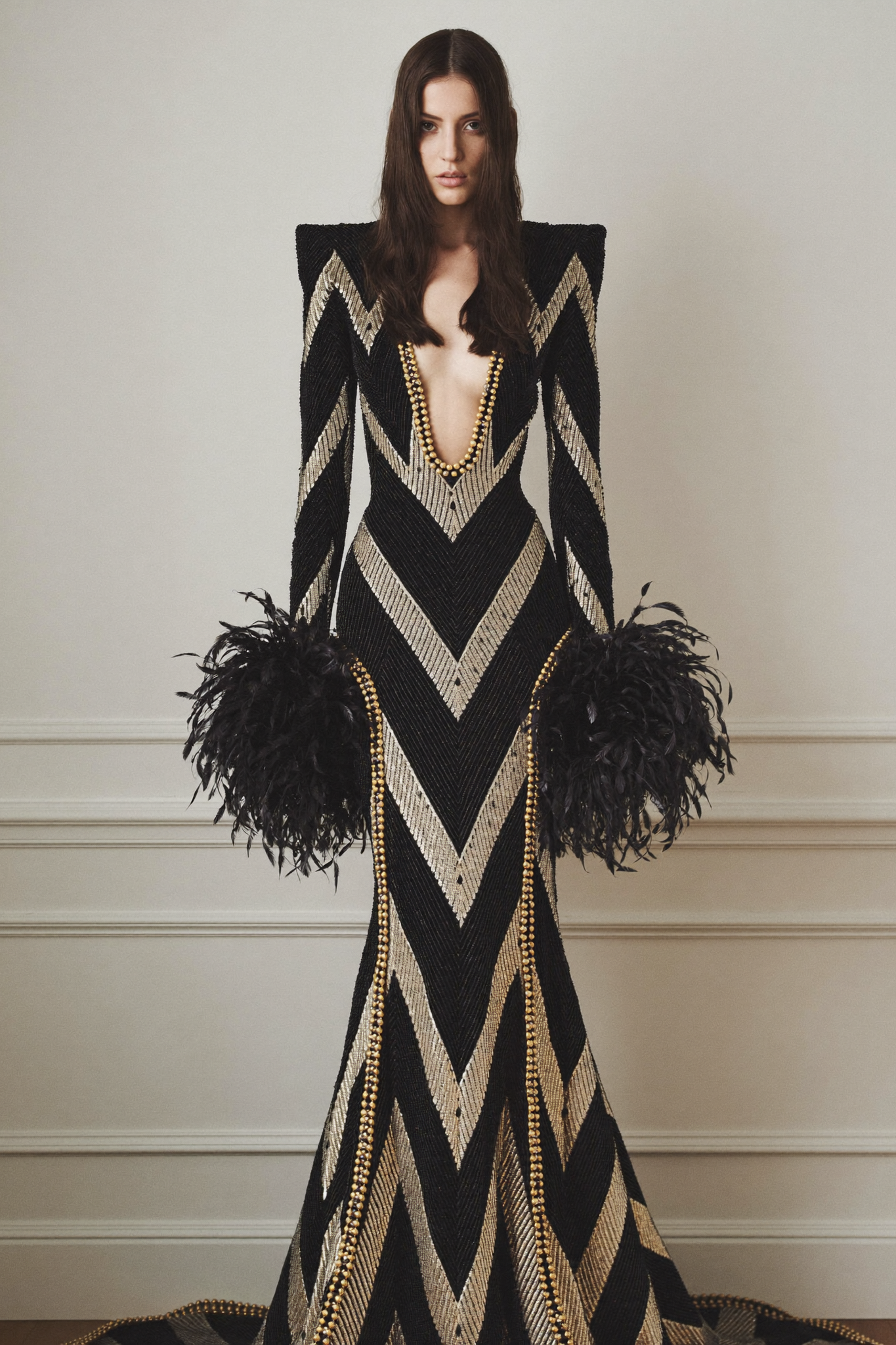 Long Sleeve Patterned Gown