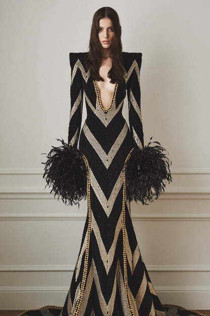 Long Sleeve Patterned Gown