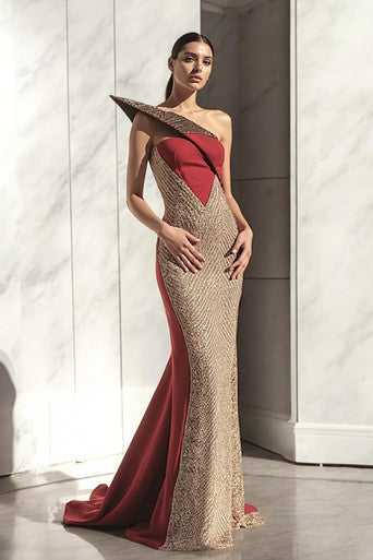 Structured Flared One Sleeve Gown