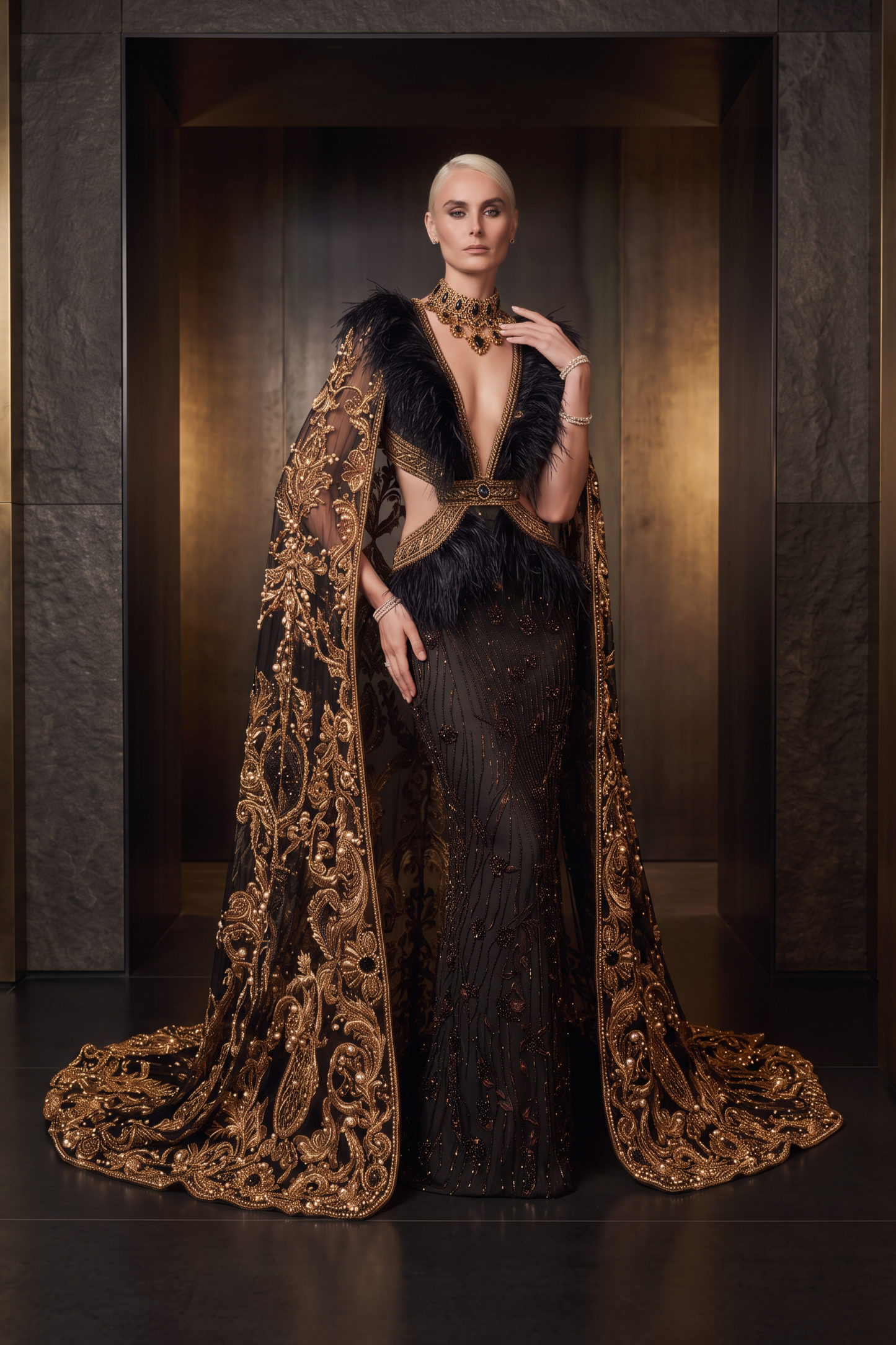 Caped Long Sleeve Gown