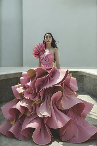 Swirled Ruffled Gown