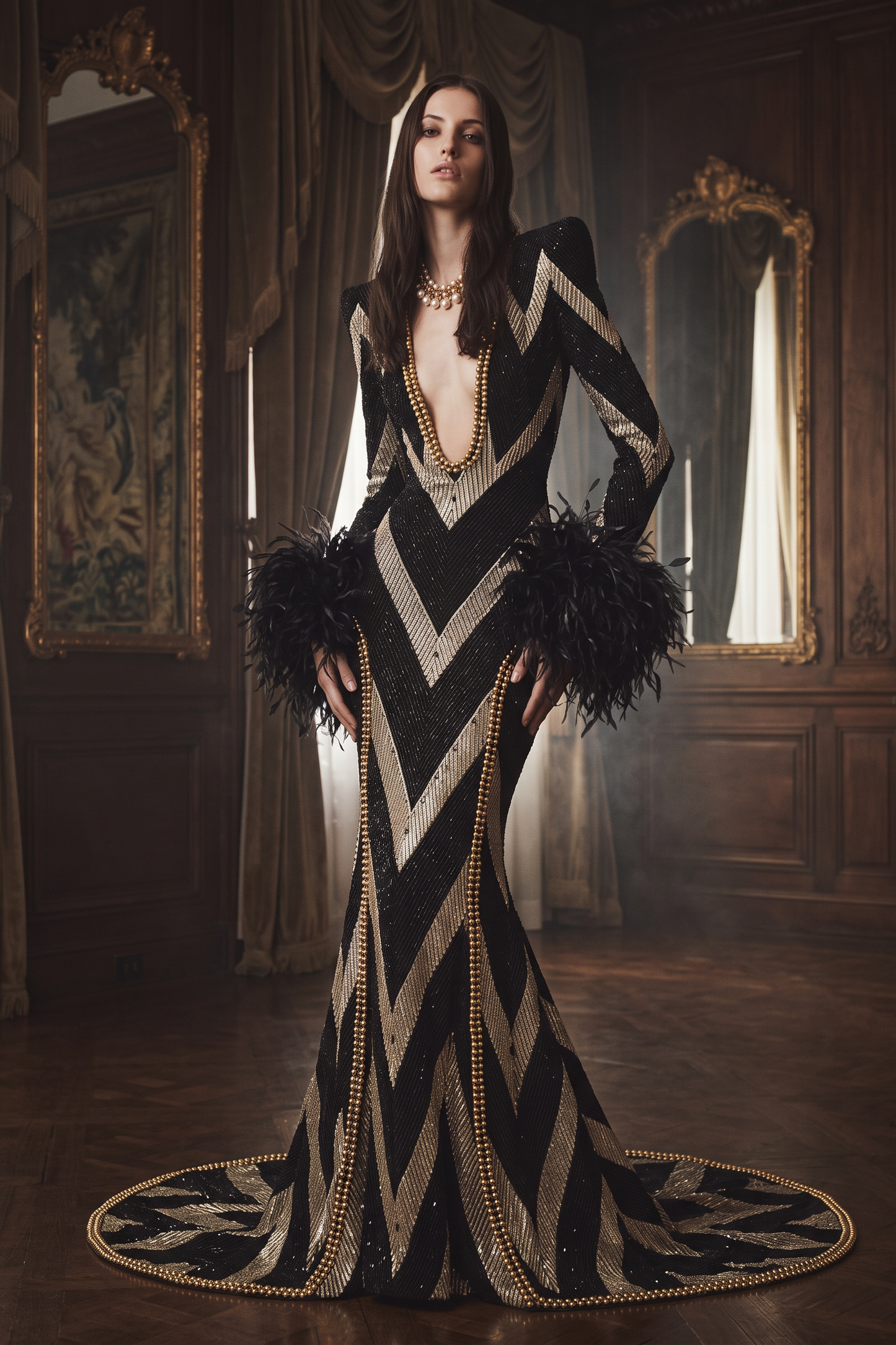 Long Sleeve Patterned Gown