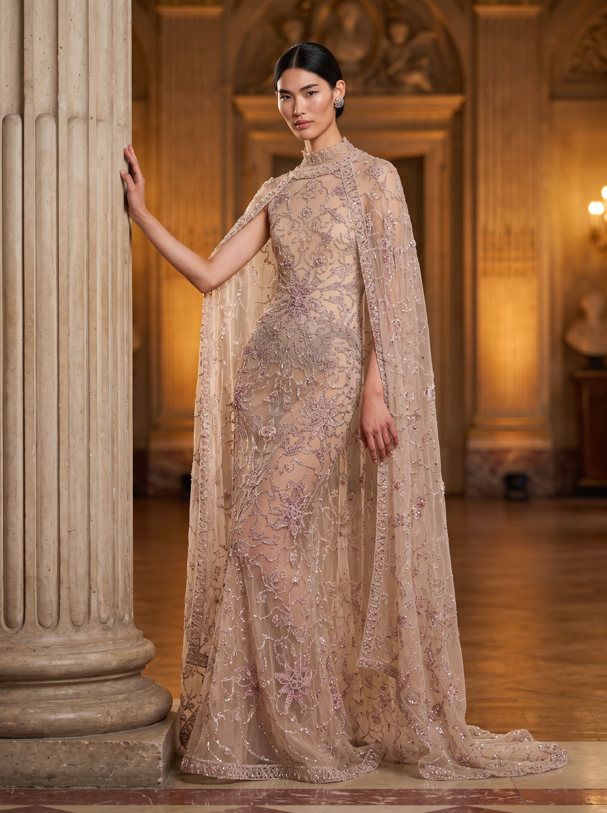 Caped Shoulder Evening Gown