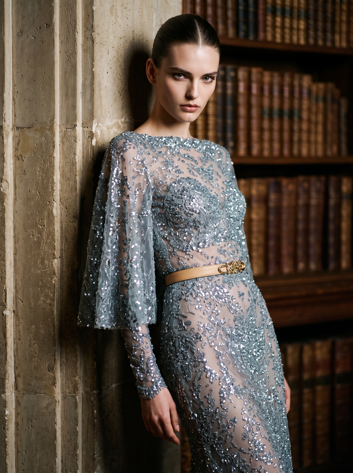 Long Sleeve Illusion Gown