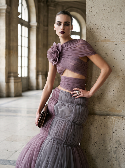Vestido corto de manga corta con superposición