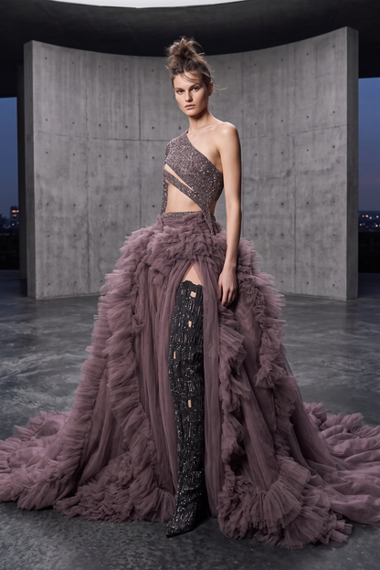 One-Shoulder Ruffled Gown