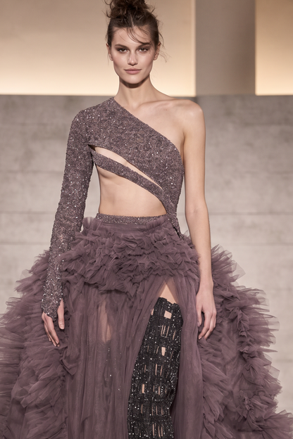 One-Shoulder Ruffled Gown