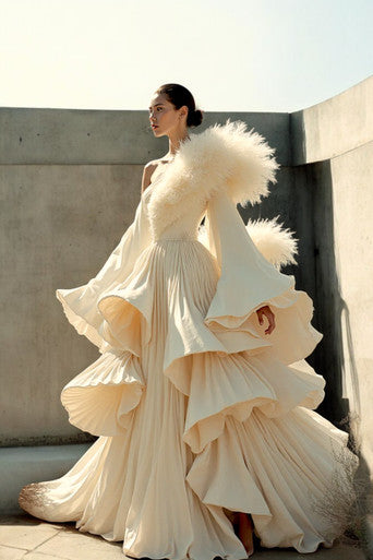 Ruffled Pleated Gown