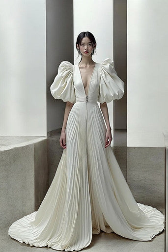 Puff Sleeve Accordion Gown