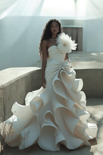 Strapless Fringe Flower  Gown