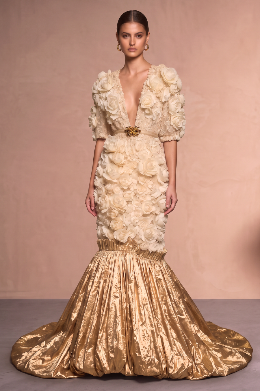 Short Sleeve Rosette Gown