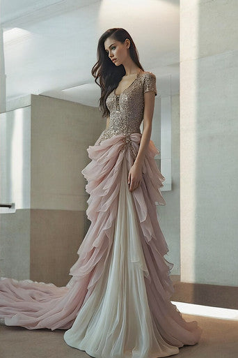 Embellished Cascading Gown