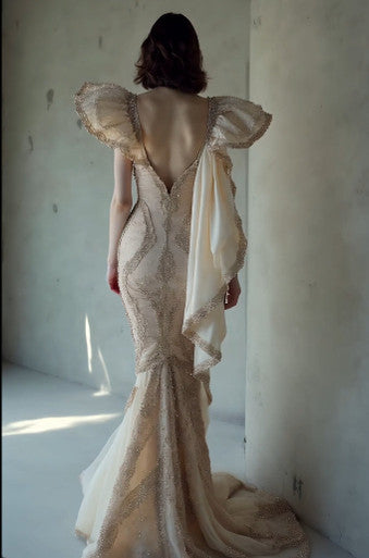 Short Sleeved Embellished Gown