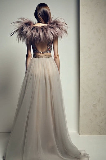 Pleated A-Line Slit Gown