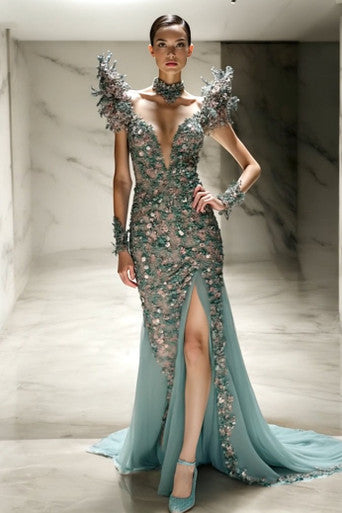 Embellished Structured Shoulder Gown