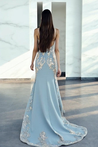 Flared Sleeveless Halter-Neck Gown