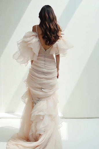 Ruffled Cold Shoulder Gown