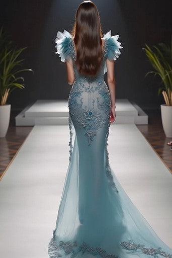Ruffled Sleeve Embellished Gown