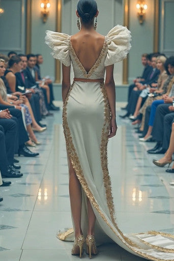 Plunging Embellished Slit Gown