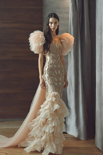 Embellished Dropped Waist Gown