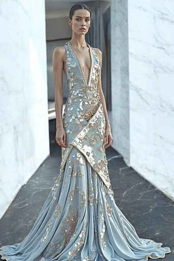 Flared Halter-Neck Gown