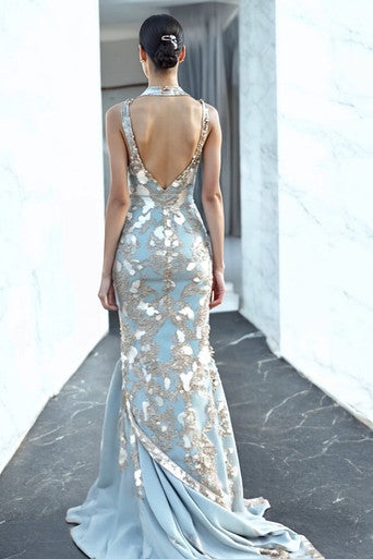 Flared Halter-Neck Gown