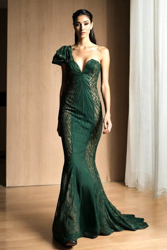 Draped-Sleeve Gown