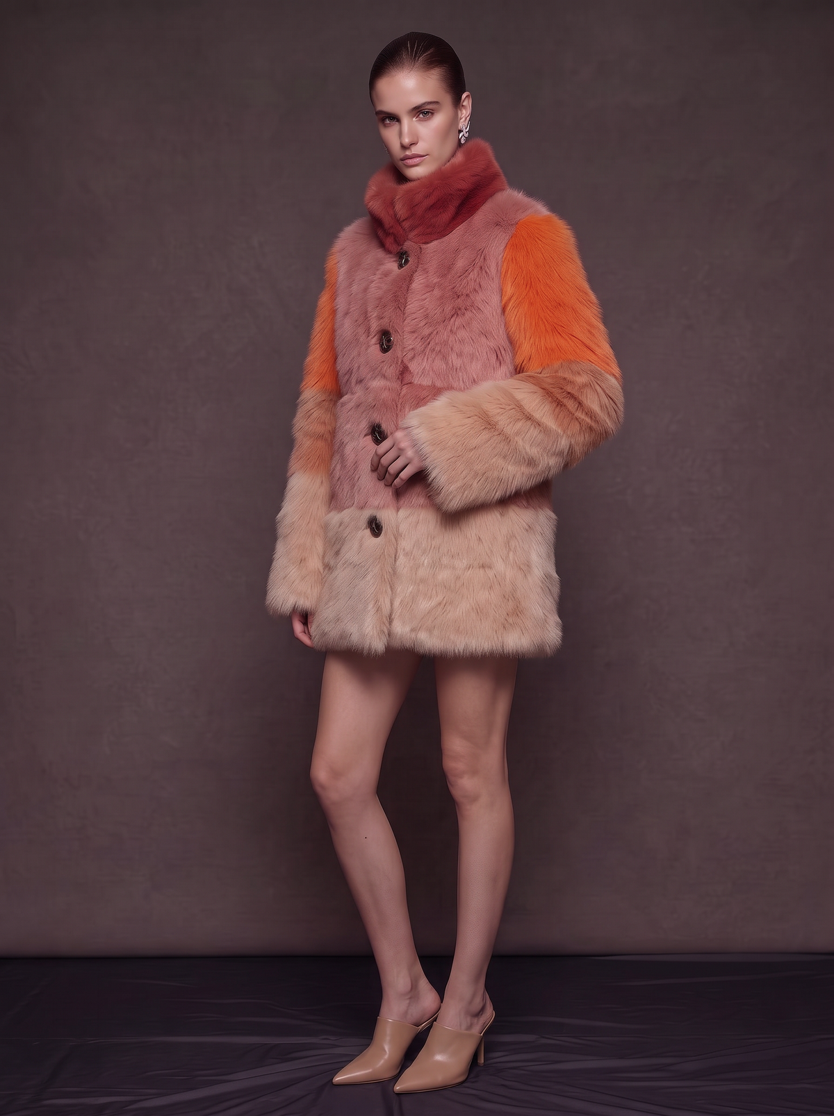 Patchwork Faux-Fur Short Coat
